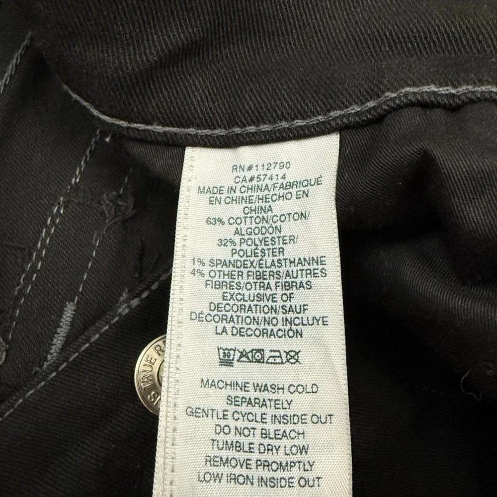 True Religion Ricky Relaxed Straight Jeans Mens 36 Black Contrast Stitch Flap